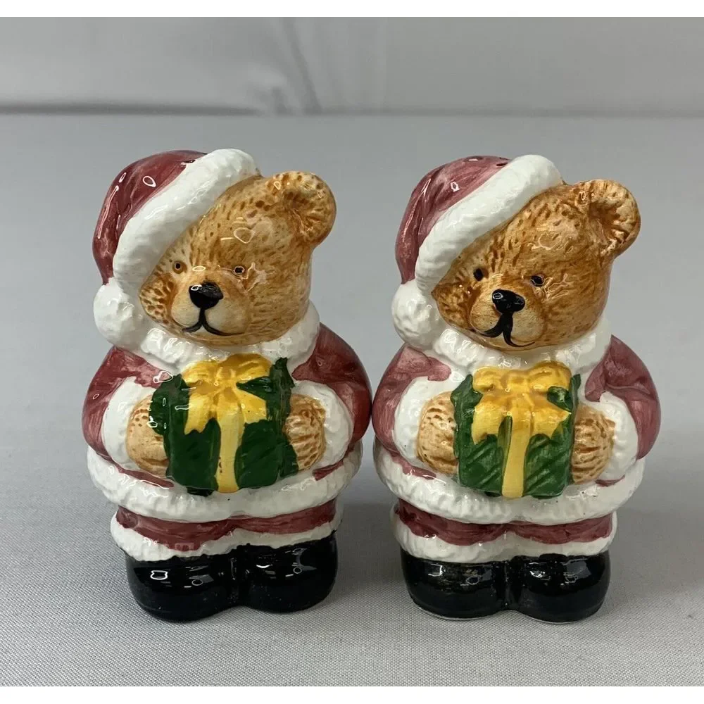Santa Teddy Bear Salt and‎ Pepper Shakers Christmas Holiday Presents Gifts 3.5